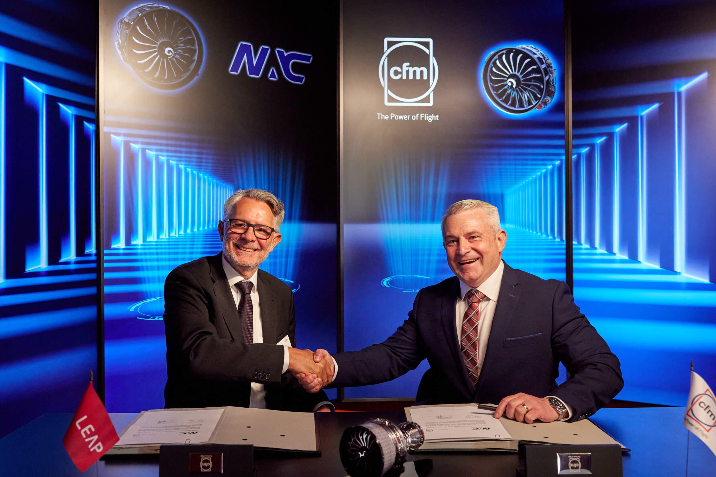 L.; Gaël Méheust, CFM International President & CEO R: Brian Power, EVP, Fleet Operations, Nordic Aviation Captial
